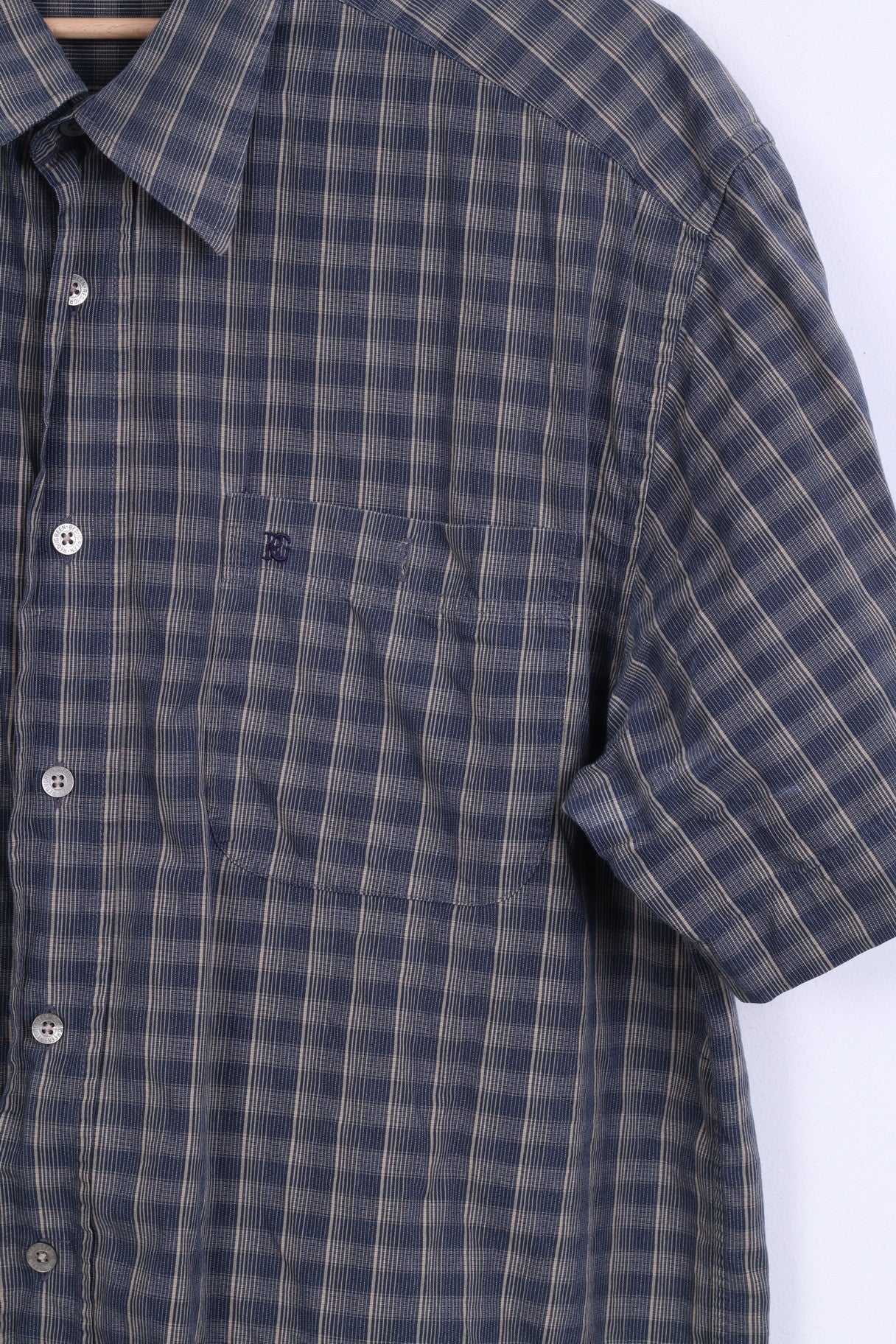 RED GREEN Chemise décontractée pour homme en coton bleu à manches courtes