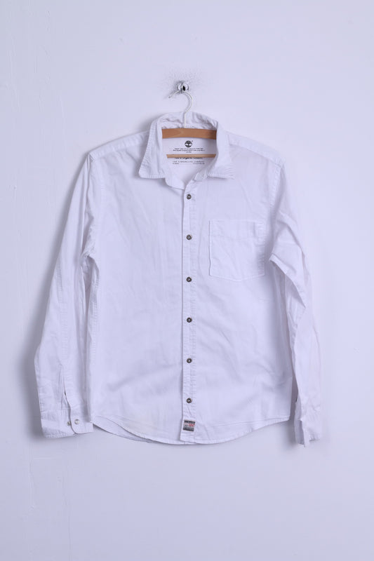 Timberland Ragazzi 16 anni 176 Camicia casual Bianca in cotone organico con bottoni dettagliati Manica lunga