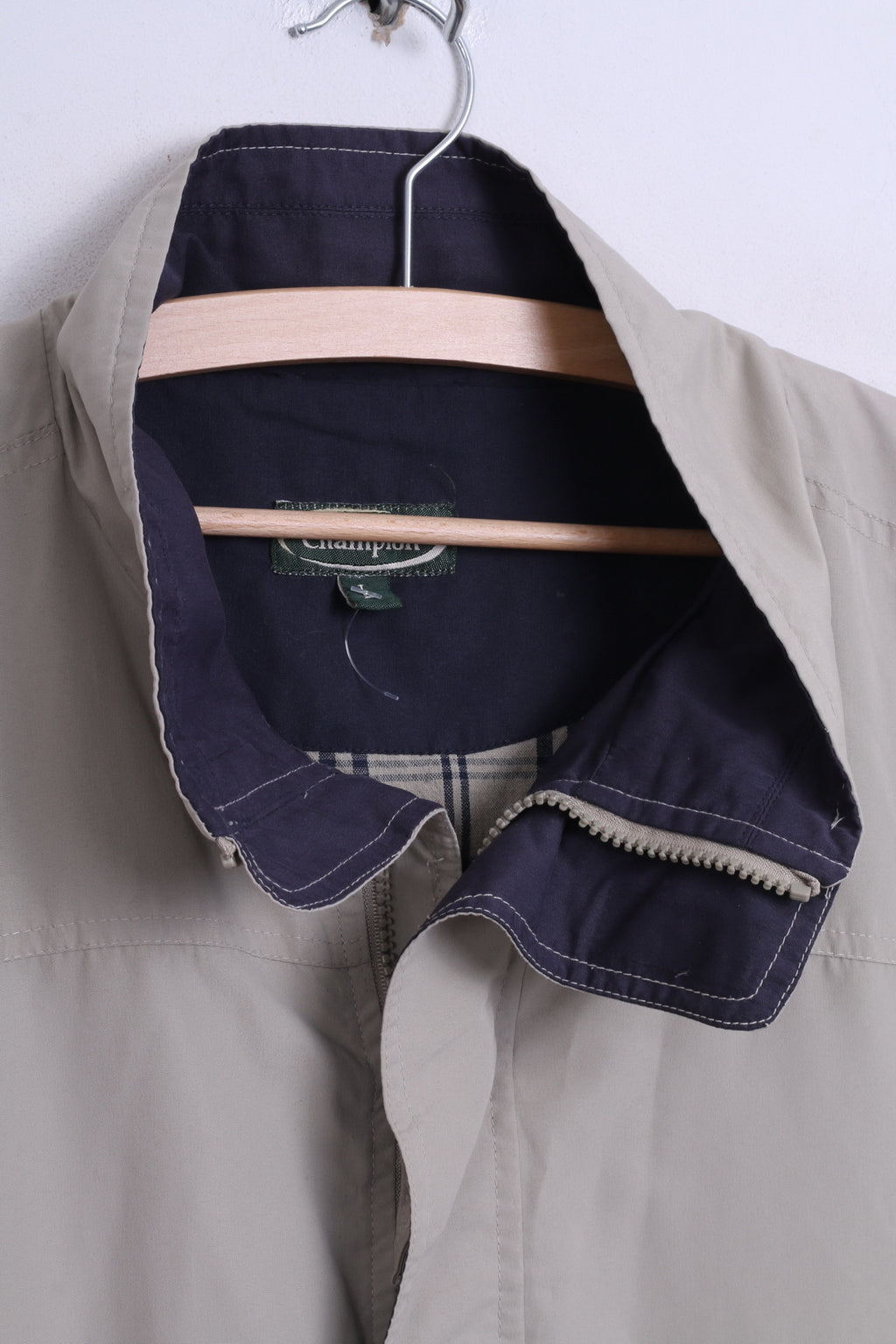 Champion Men L Jacket Beige Stand-Up Collar Full Zipper Harrington Top