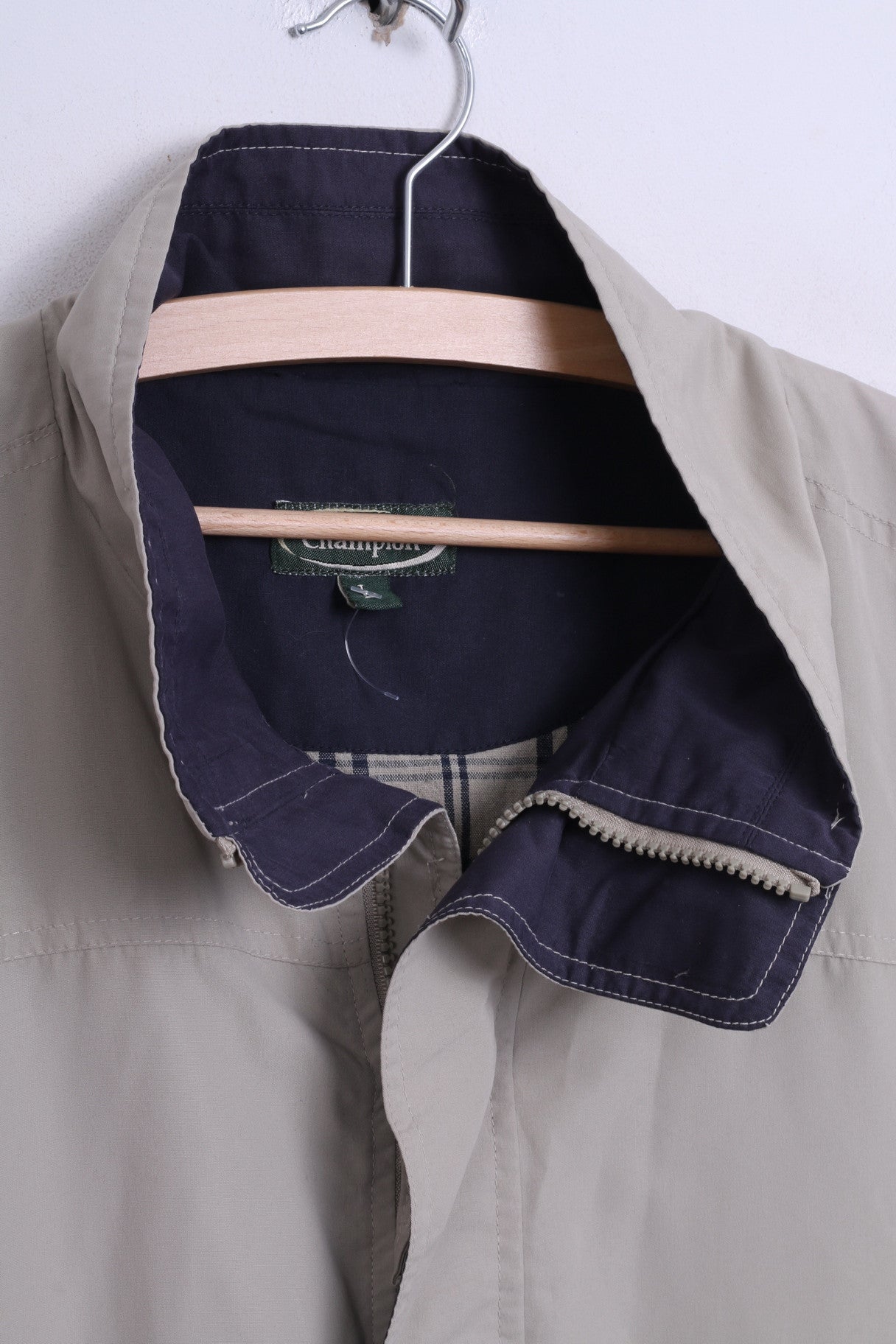 Champion Men L Veste Beige Col Montant Fermeture Éclair Complète Harrington Top