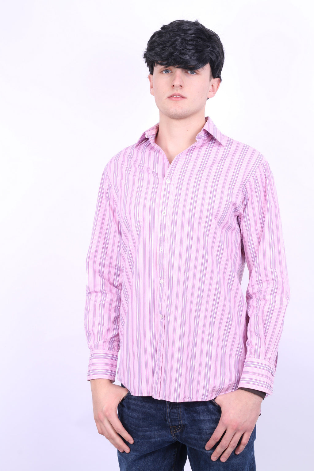 Thomas Pink Jermyn Street Mens 15 33.5 M Casual Shirt Pink Striped Cotton - RetrospectClothes