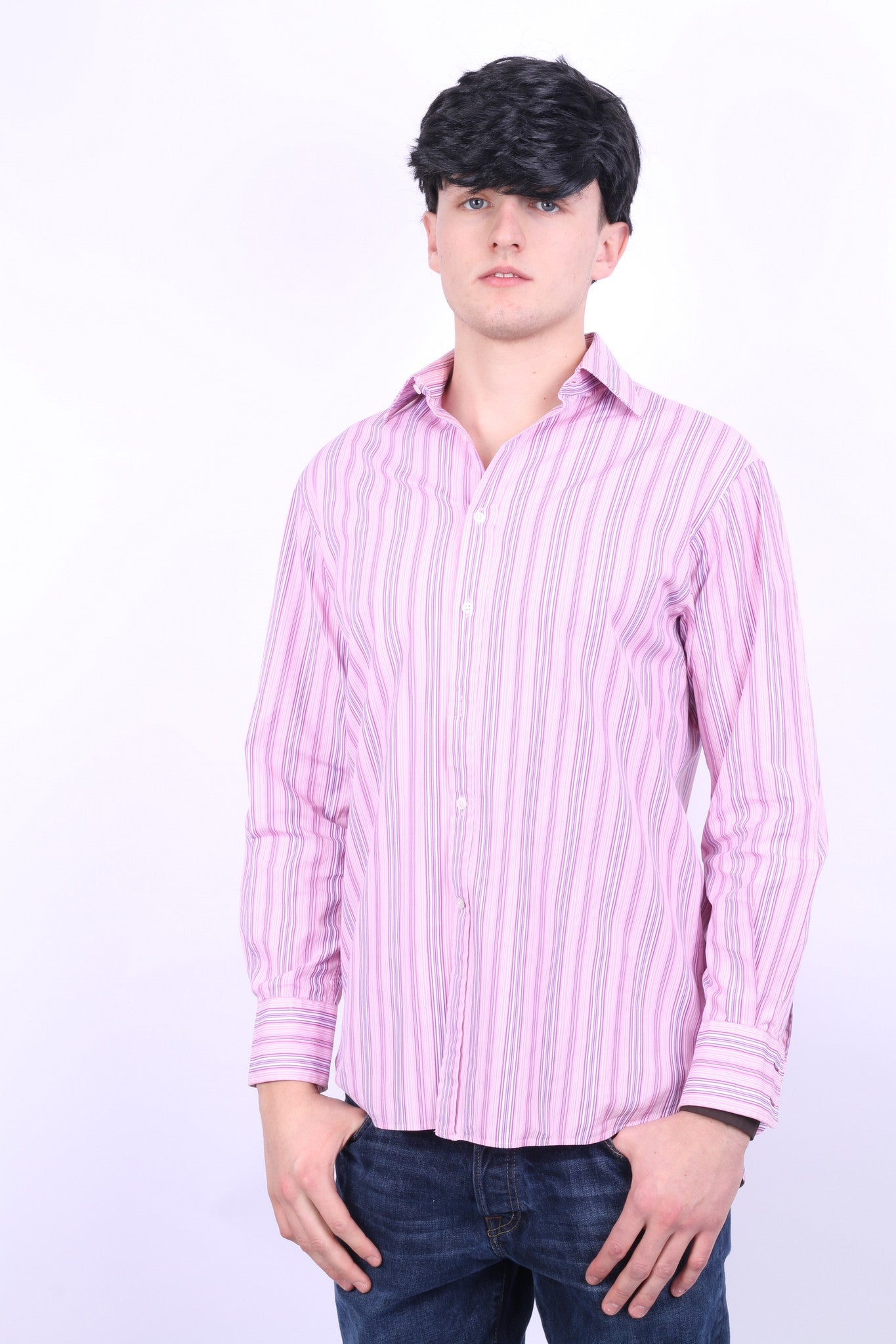 Thomas Pink Jermyn Street Mens 15 33.5 M Casual Shirt Pink Striped Cotton - RetrospectClothes
