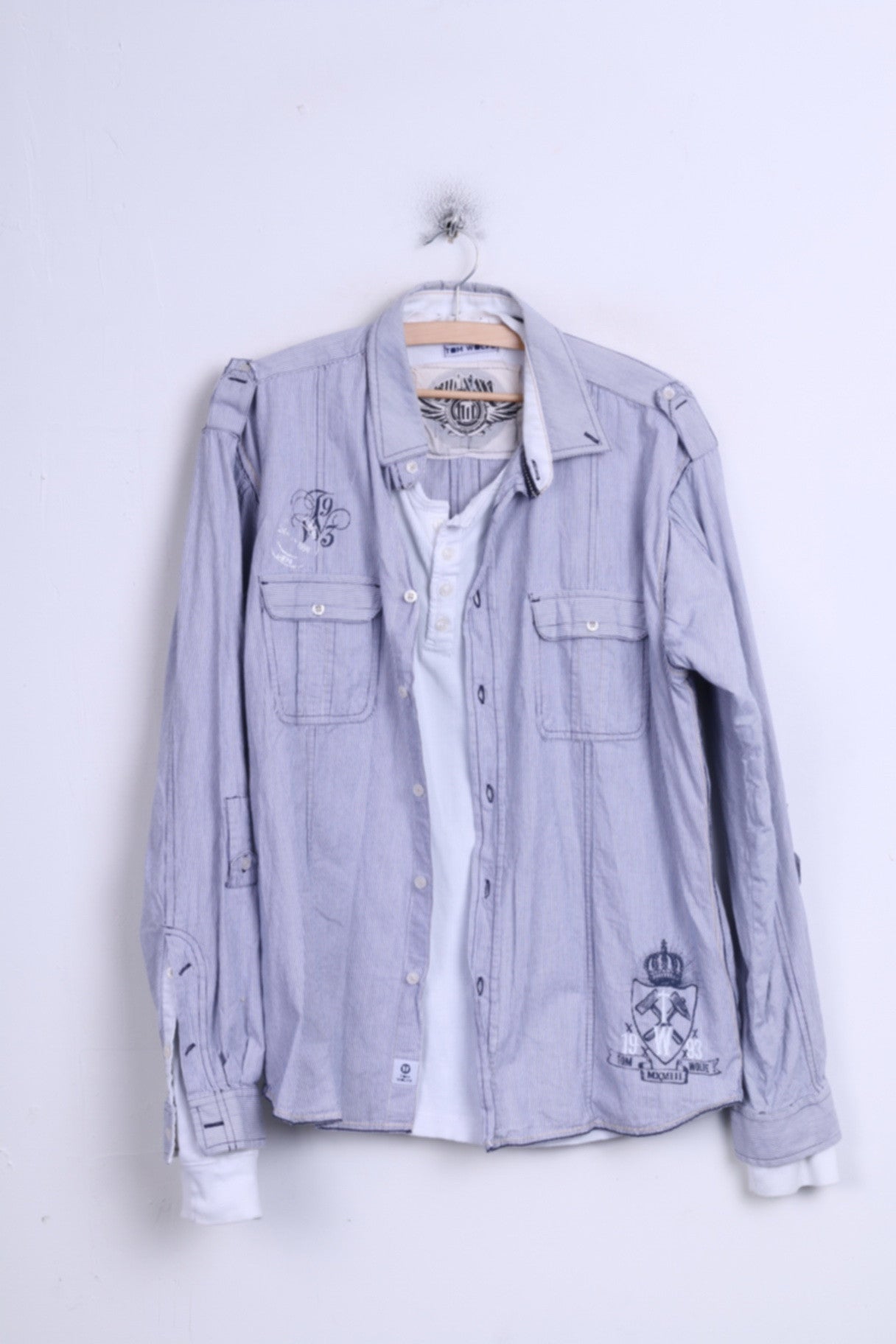 TOM WOLFE Camicia casual da uomo XL a righe in cotone colletto standard bianco