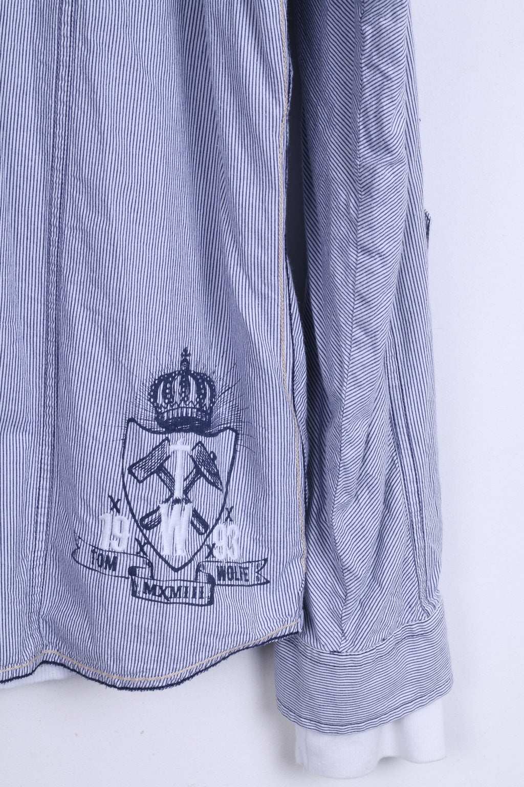 TOM WOLFE Camicia casual da uomo XL a righe in cotone colletto standard bianco