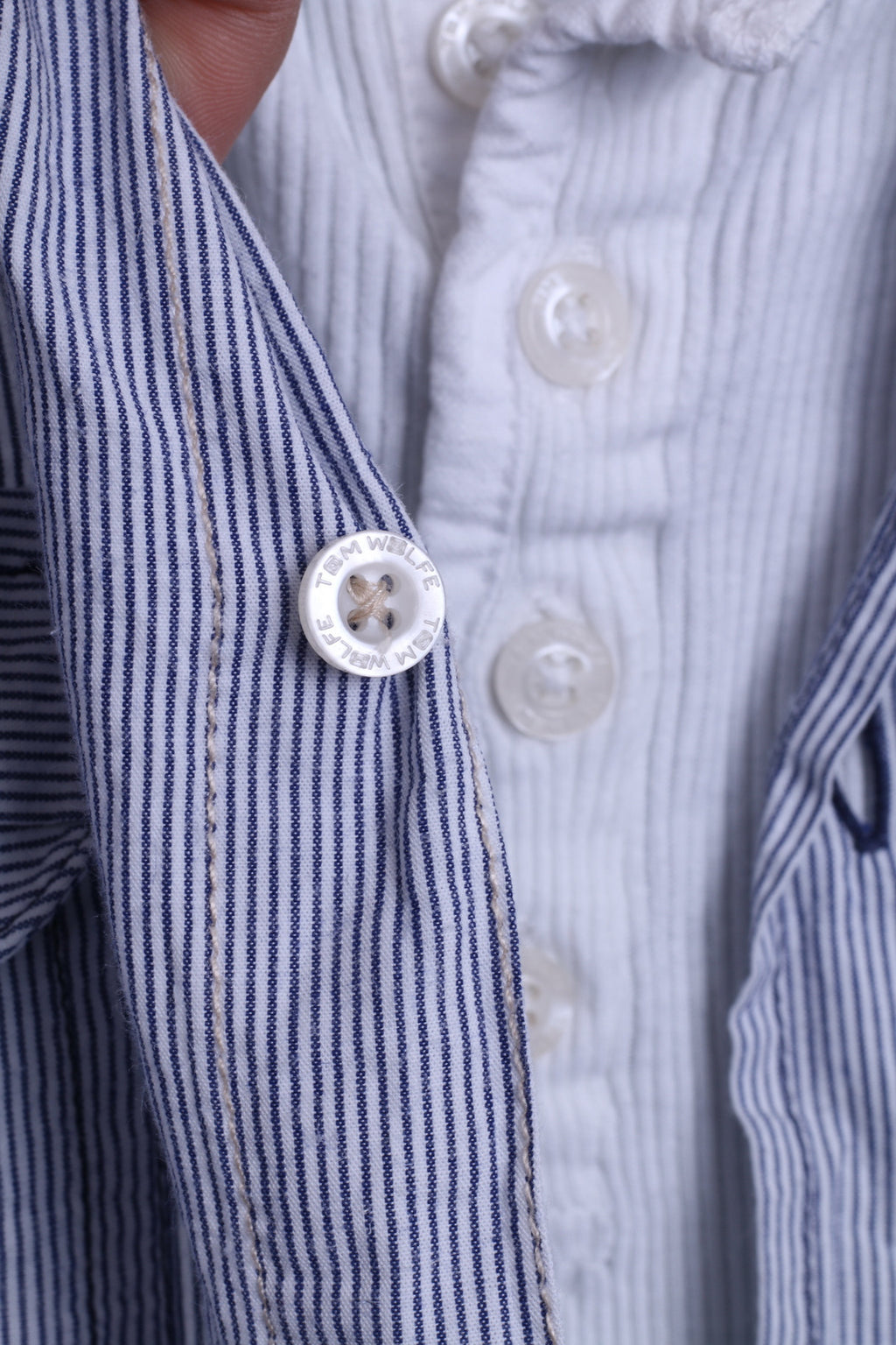 TOM WOLFE Camicia casual da uomo XL a righe in cotone colletto standard bianco