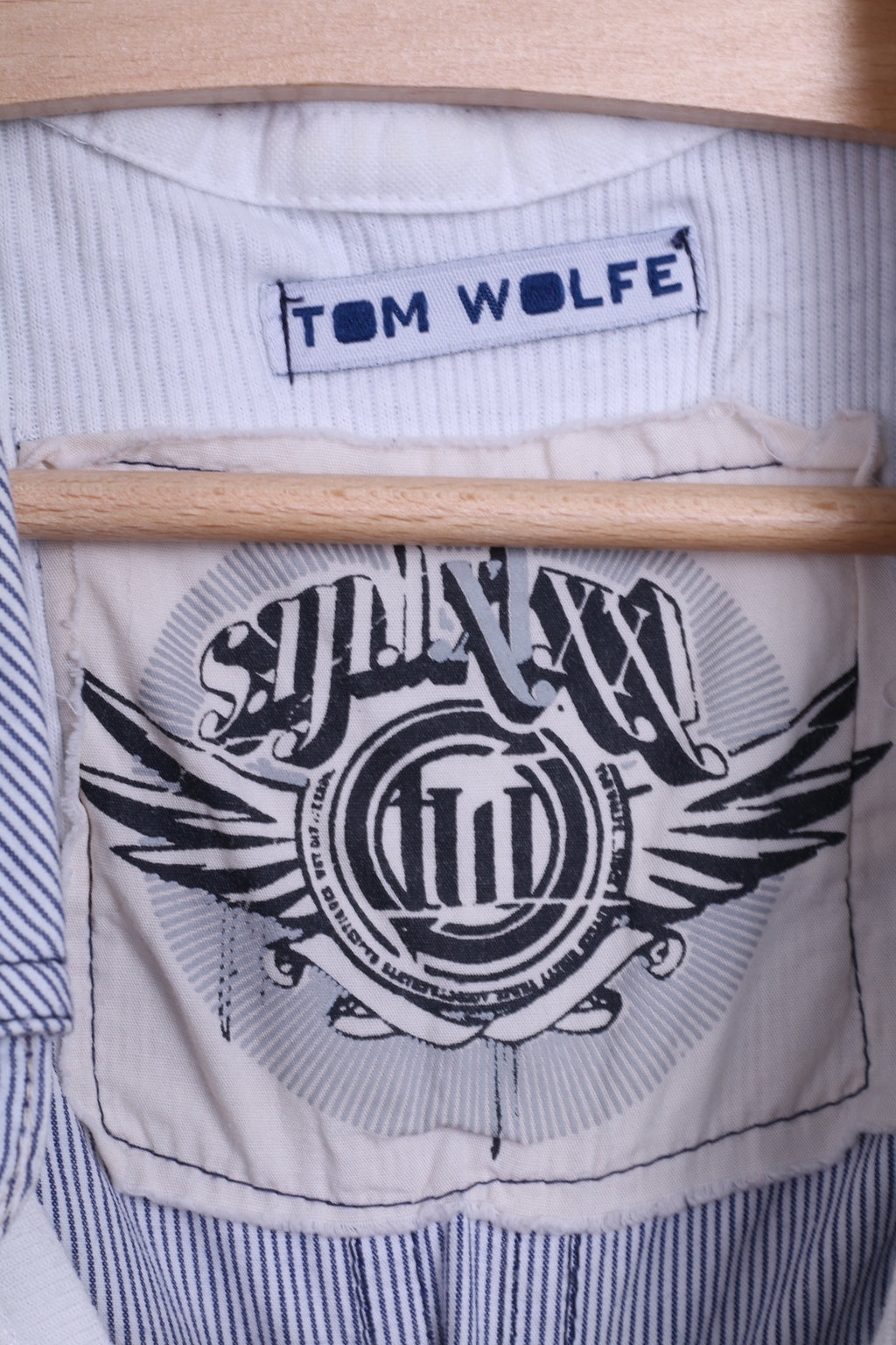 TOM WOLFE Camicia casual da uomo XL a righe in cotone colletto standard bianco