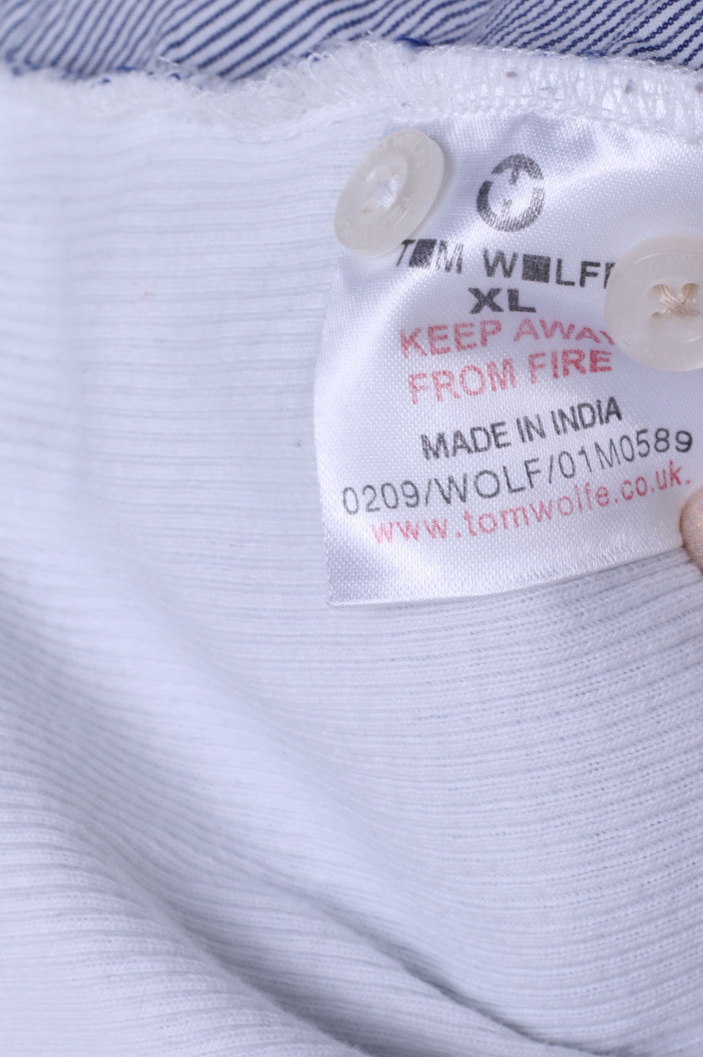 TOM WOLFE Camicia casual da uomo XL a righe in cotone colletto standard bianco