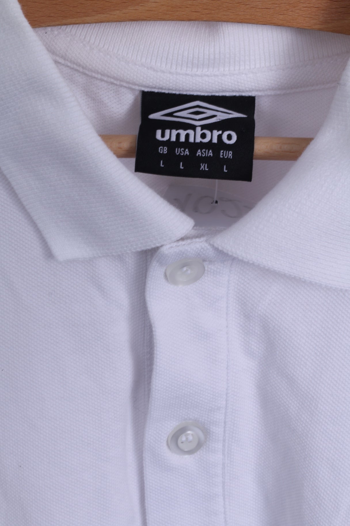 Polo Umbro da uomo L bianca, squadra nazionale inglese, cotone, manica corta