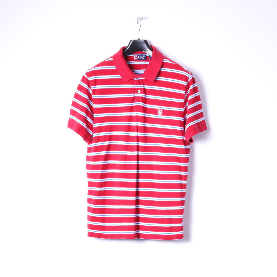 CHAPS Men XL Polo Shirt Red Cotton Striped Detailed Buttons Classic Top
