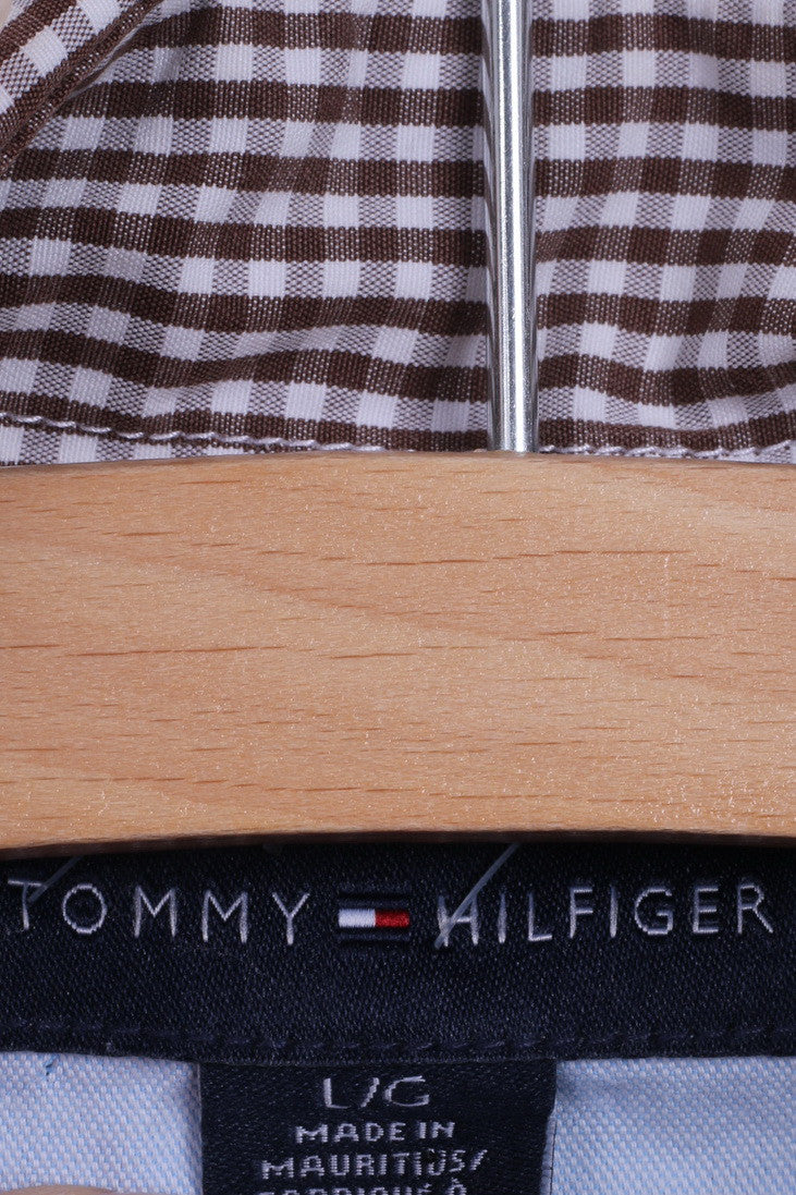 TOMMY HILFIGER Mens L Casual Shirt Long Sleeve Brown Check Button Down Collar