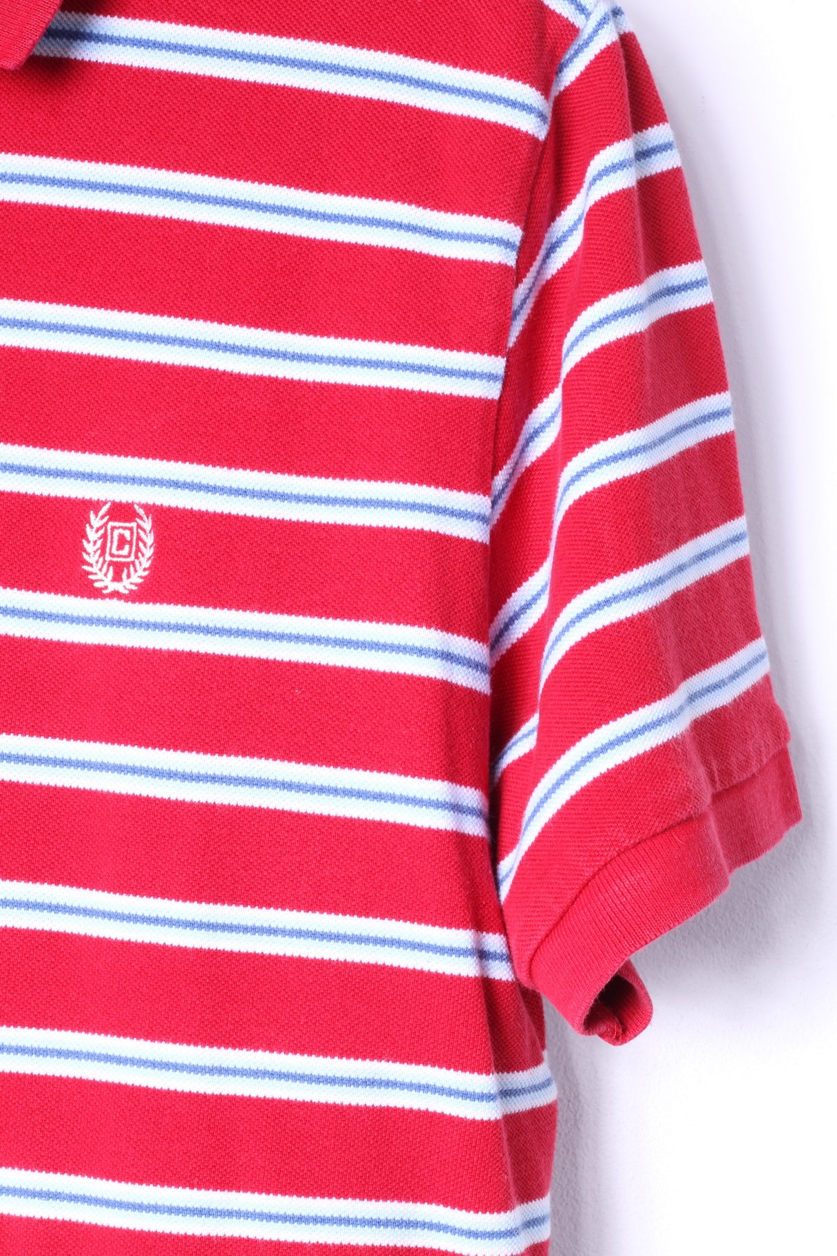 CHAPS Men XL Polo Shirt Red Cotton Striped Detailed Buttons Classic Top