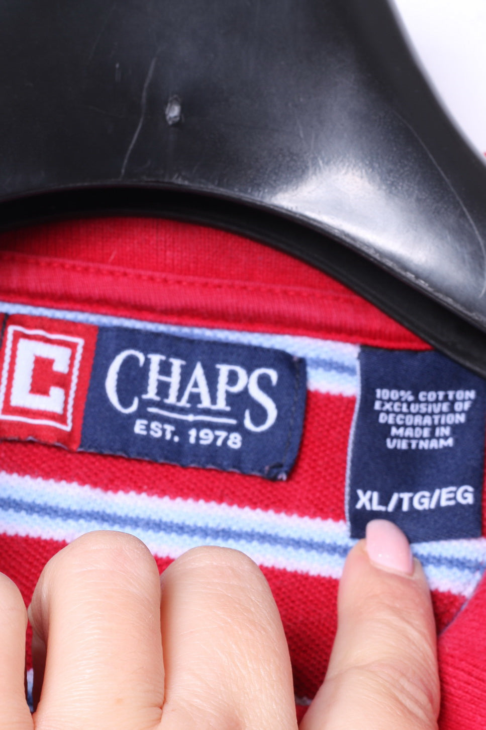 CHAPS Men XL Polo Shirt Red Cotton Striped Detailed Buttons Classic Top