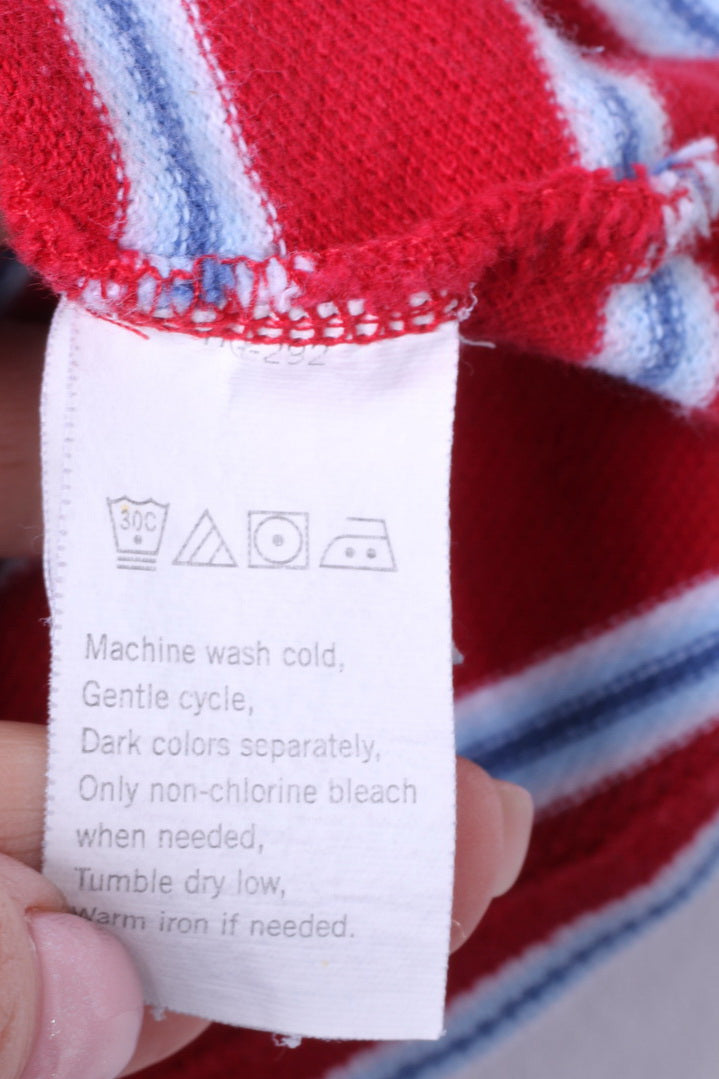 CHAPS Men XL Polo Shirt Red Cotton Striped Detailed Buttons Classic Top