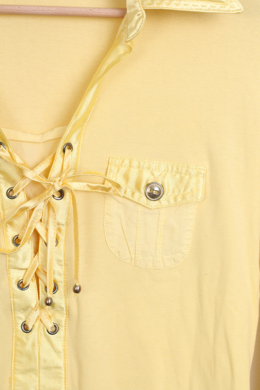 BIBA Womens 1 M Chic Blouse Yellow Collar Lace Up - RetrospectClothes