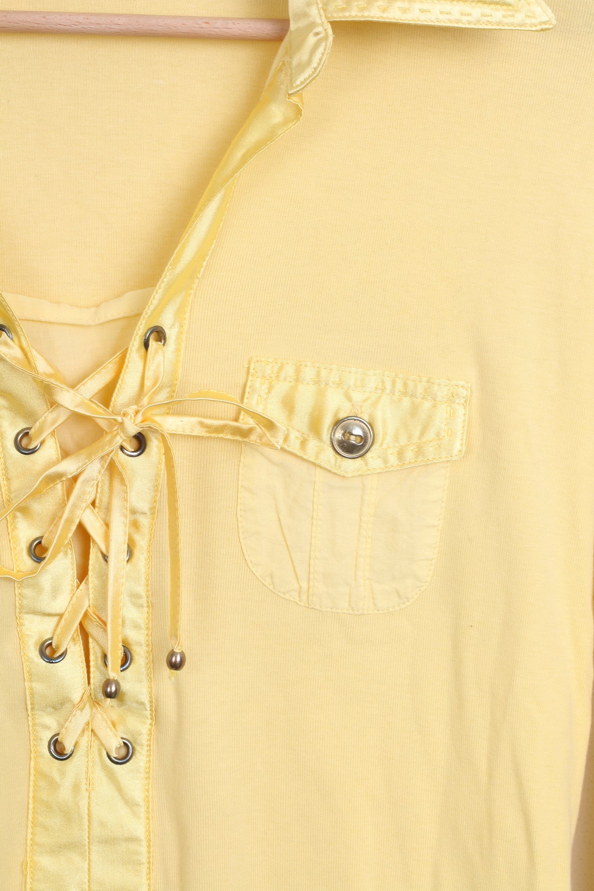 BIBA Womens 1 M Chic Blouse Yellow Collar Lace Up - RetrospectClothes