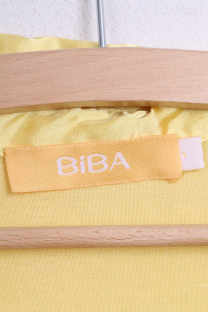 BIBA Womens 1 M Chic Blouse Yellow Collar Lace Up - RetrospectClothes