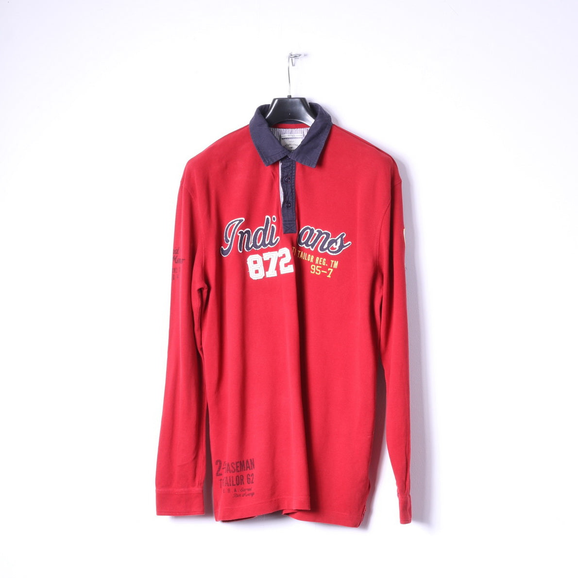 Tom Tailor Mens XXL Polo Shirt Red Cotton Long Sleeve Fitted Emroidered Top