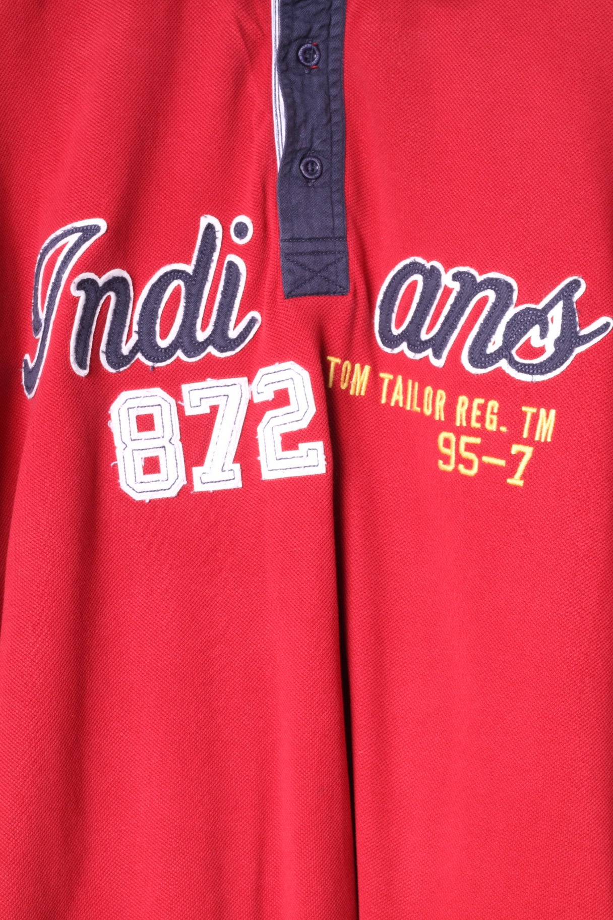 Tom Tailor Mens XXL Polo Shirt Red Cotton Long Sleeve Fitted Emroidered Top