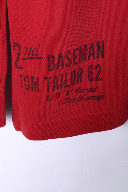 Tom Tailor Polo XXL pour homme en coton rouge à manches longues ajusté avec broderie