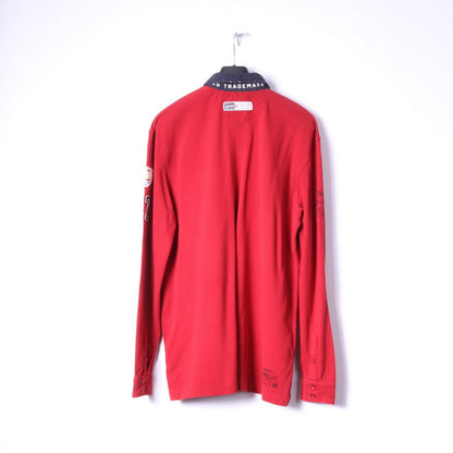 Tom Tailor Polo XXL pour homme en coton rouge à manches longues ajusté avec broderie