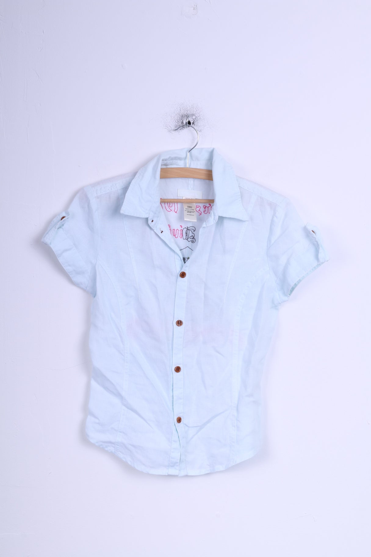 Diesel Womens M (XS) Casual Shirt Mint Linen Embroidered Back