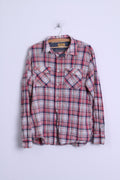 JAGHS JAGHS Camicia casual XL da uomo in cotone a quadretti rosa a maniche lunghe
