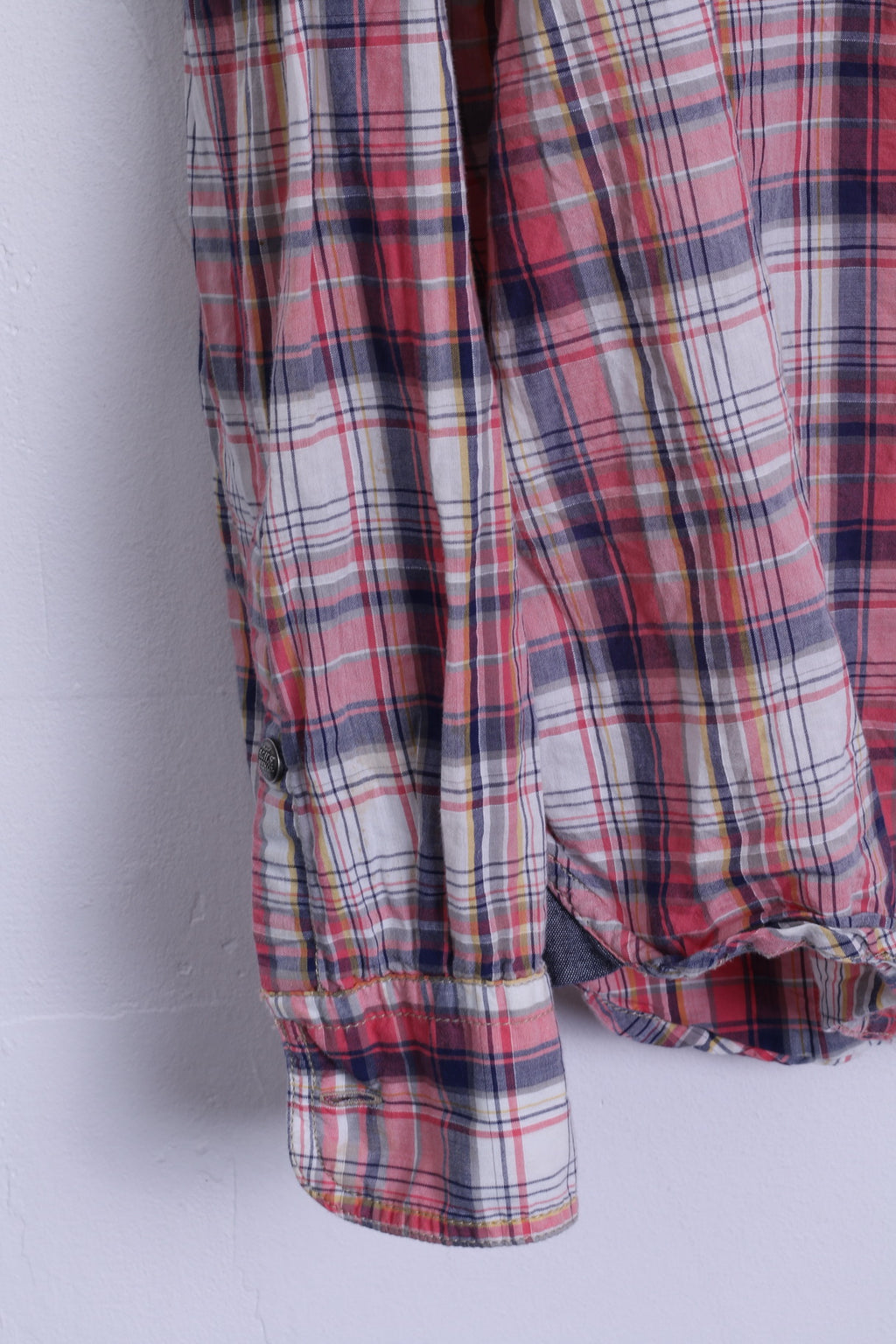 JAGHS JAGHS Camicia casual XL da uomo in cotone a quadretti rosa a maniche lunghe