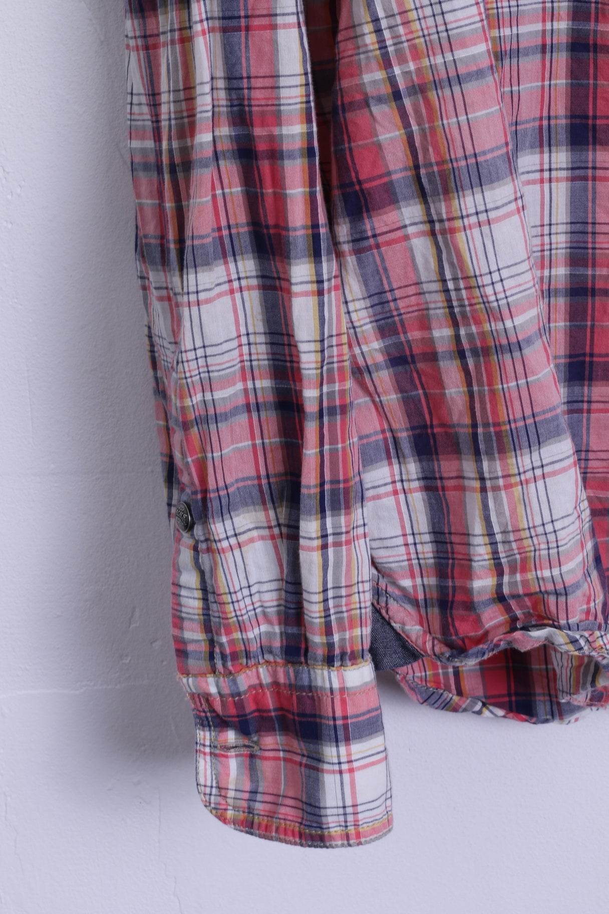 JAGHS JAGHS Camicia casual XL da uomo in cotone a quadretti rosa a maniche lunghe