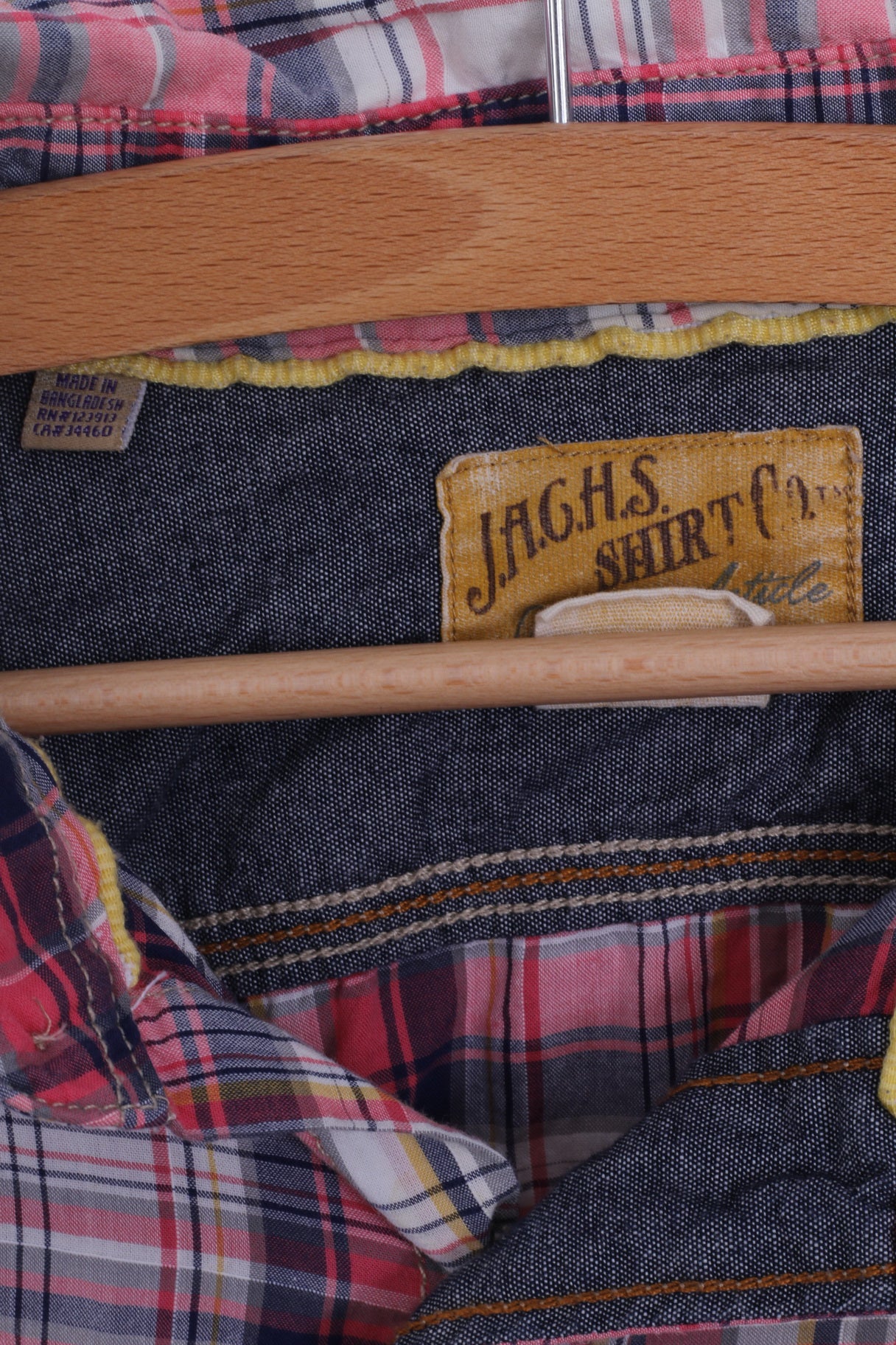 JAGHS JAGHS Camicia casual XL da uomo in cotone a quadretti rosa a maniche lunghe