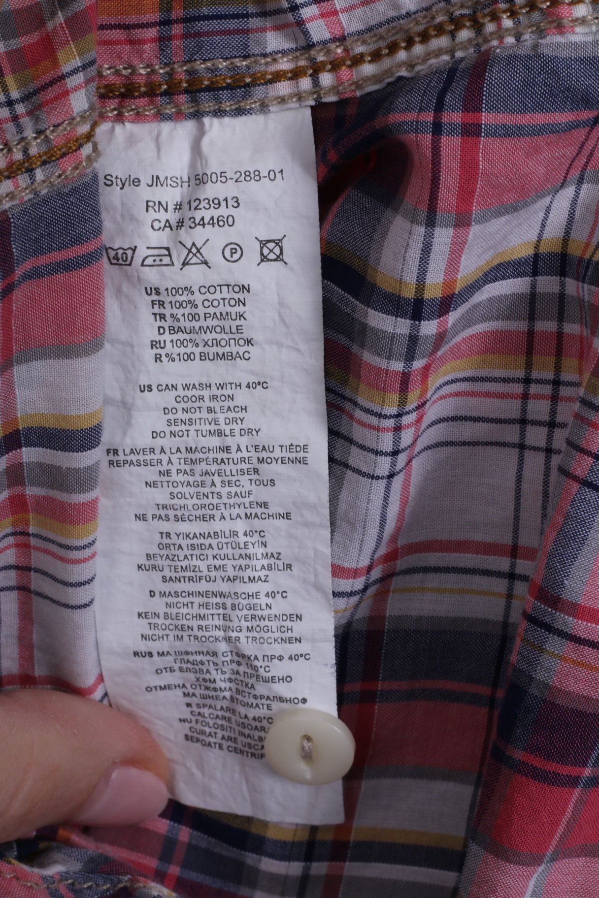 JAGHS JAGHS Camicia casual XL da uomo in cotone a quadretti rosa a maniche lunghe