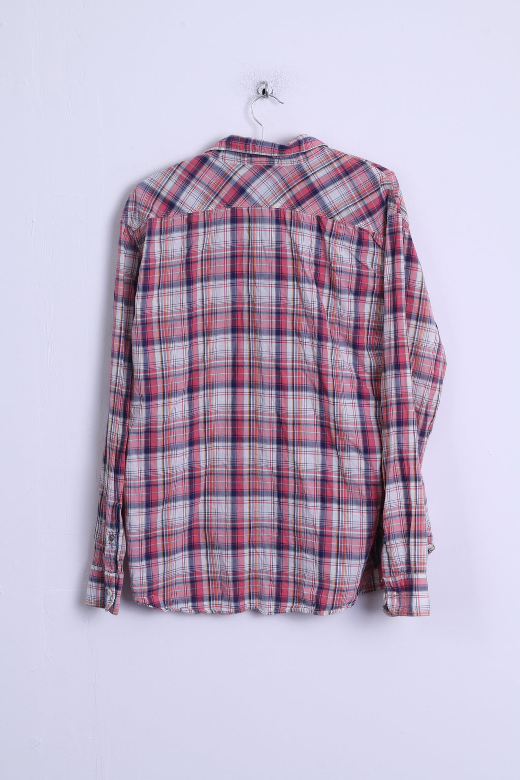 JAGHS JAGHS Camicia casual XL da uomo in cotone a quadretti rosa a maniche lunghe