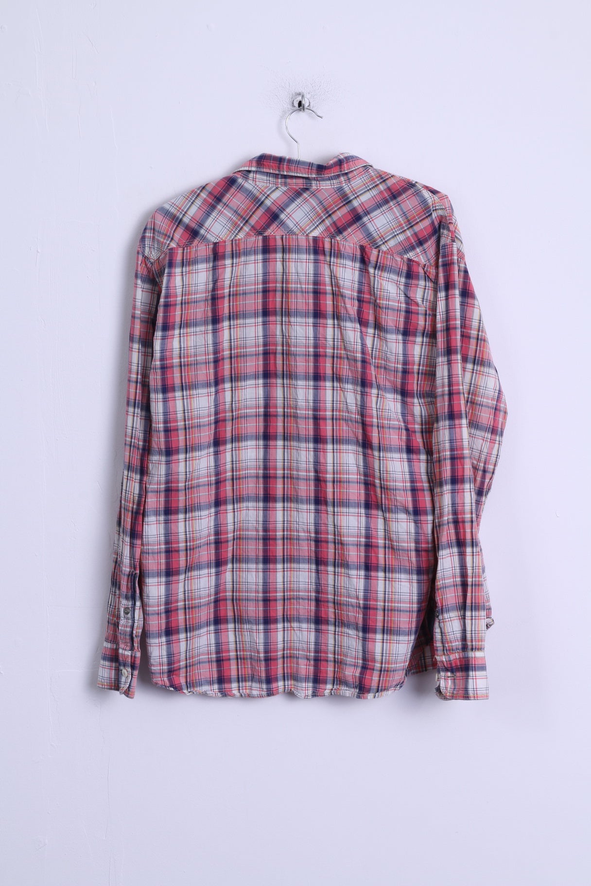 JAGHS JAGHS Camicia casual XL da uomo in cotone a quadretti rosa a maniche lunghe