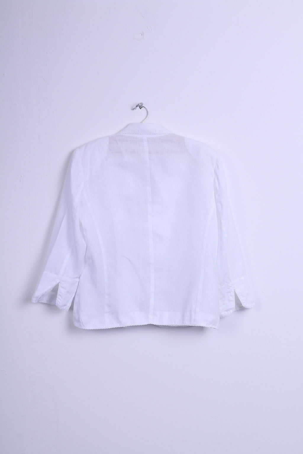 Blazer HUCKE da donna 14 XL con fiori ricamati bianchi, lino monopetto