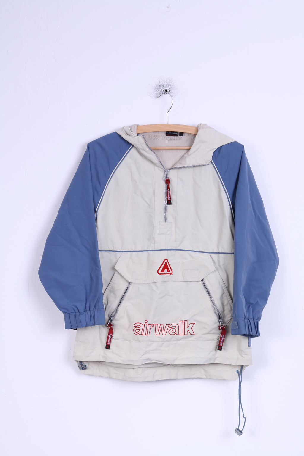 Giacca Air Walk Ragazzi 32 10 Età Top da allenamento con cappuccio sopra la testa beige blu