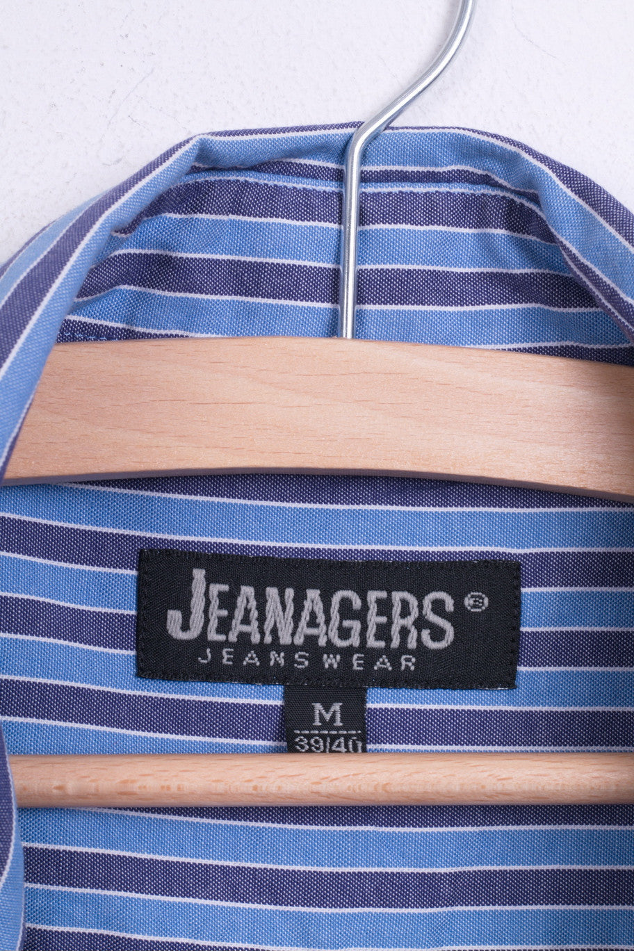 Jeanagers Mens M 38/40 Casual Shirt Cotton Blue Classic Collar Striped Button Down Collar - RetrospectClothes