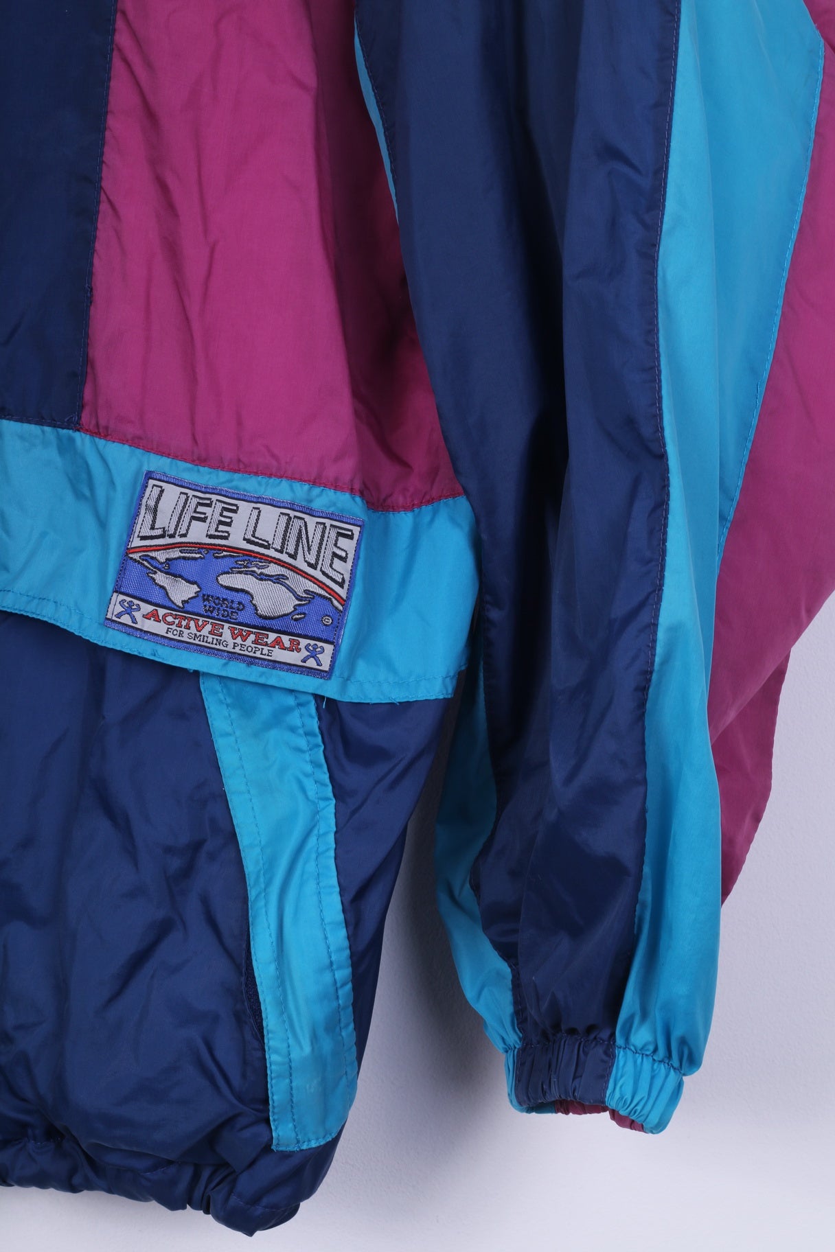 Giacca Marcel Clair da uomo XL blu vintage in nylon con cappuccio nascosto abbigliamento attivo