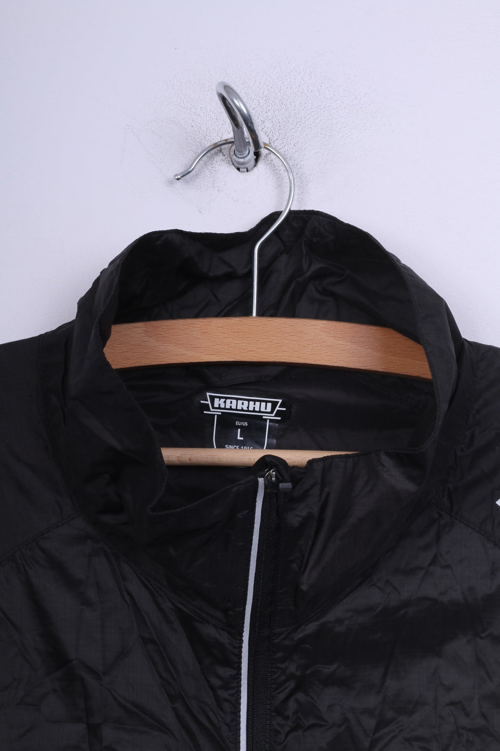 Karhu Mens L Jacket Full Zipper Black Nylon Waterproof Lightweight