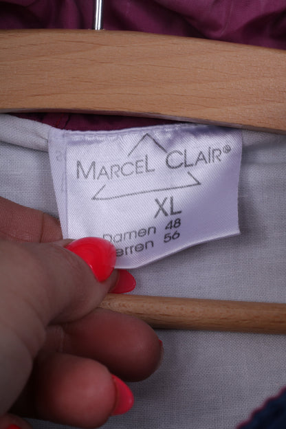 Giacca Marcel Clair da uomo XL blu vintage in nylon con cappuccio nascosto abbigliamento attivo