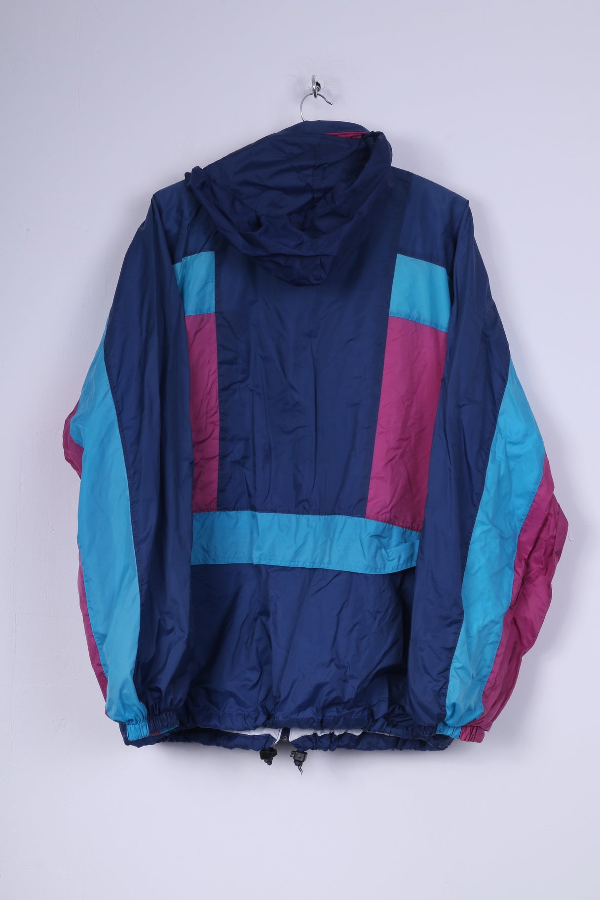 Giacca Marcel Clair da uomo XL blu vintage in nylon con cappuccio nascosto abbigliamento attivo