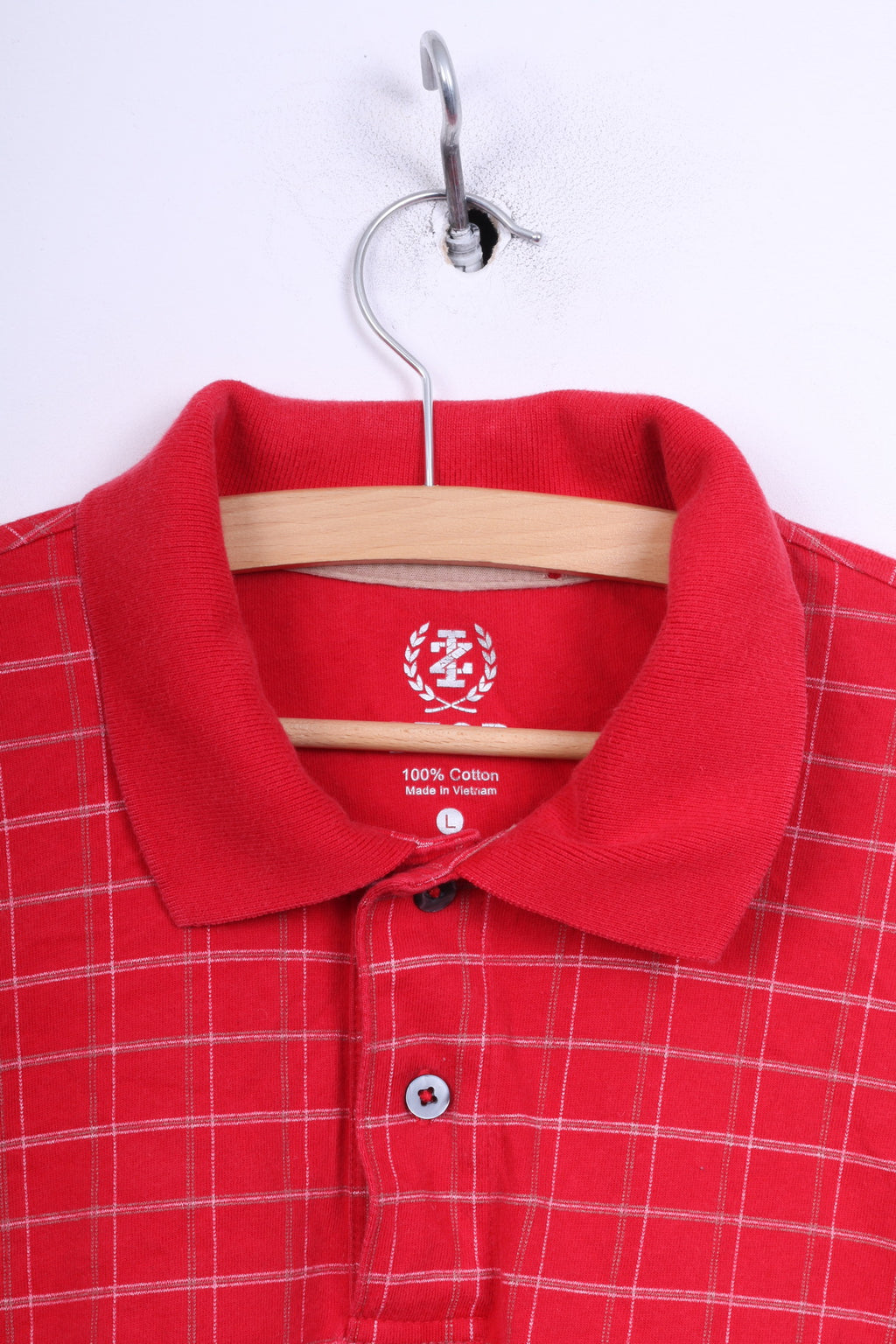 Izod Mens L Polo Shirt Red Short Sleeve Cotton Check Top