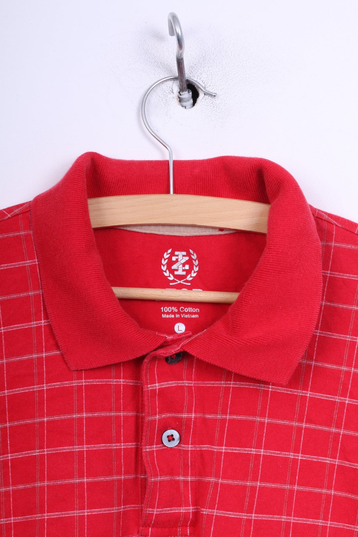 Izod Mens L Polo Shirt Red Short Sleeve Cotton Check Top