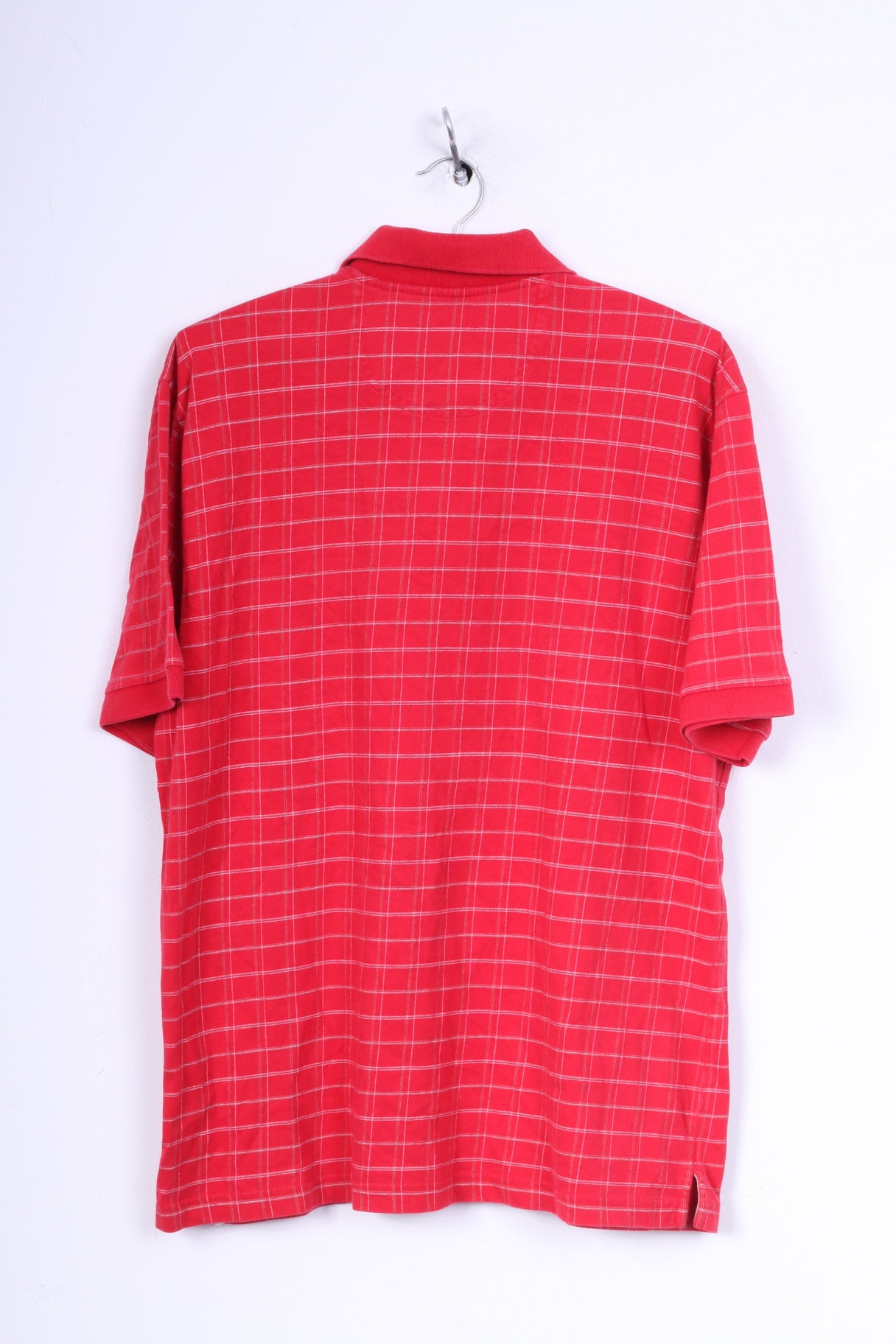 Izod Mens L Polo Shirt Red Short Sleeve Cotton Check Top