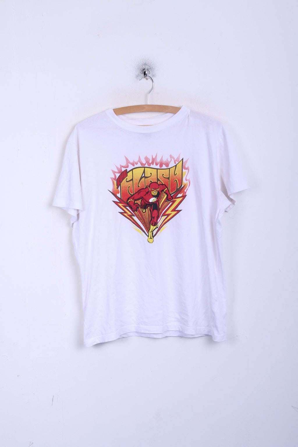 DC COMICS Mens L T-Shirt Crew Neck White Cotton
