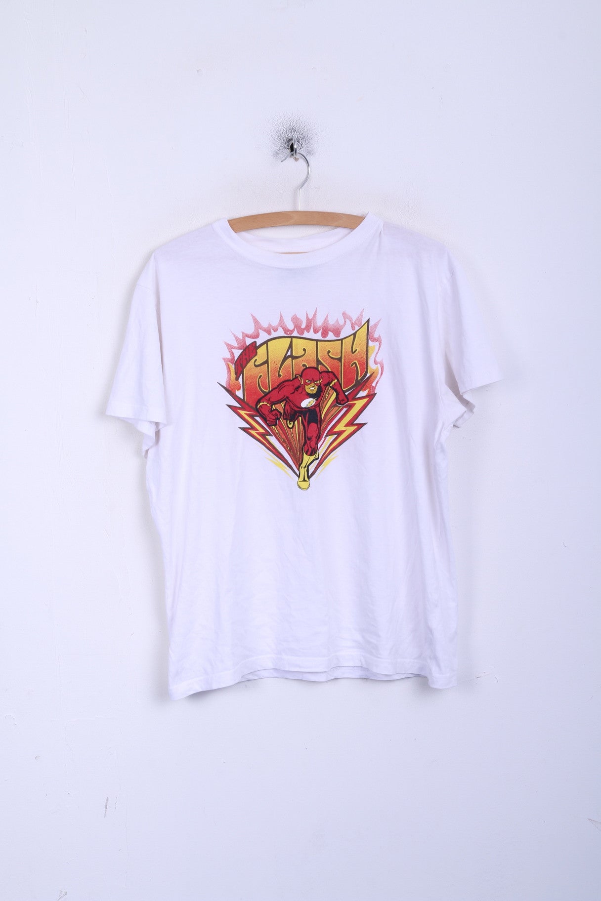 DC COMICS Mens L T-Shirt Crew Neck White Cotton