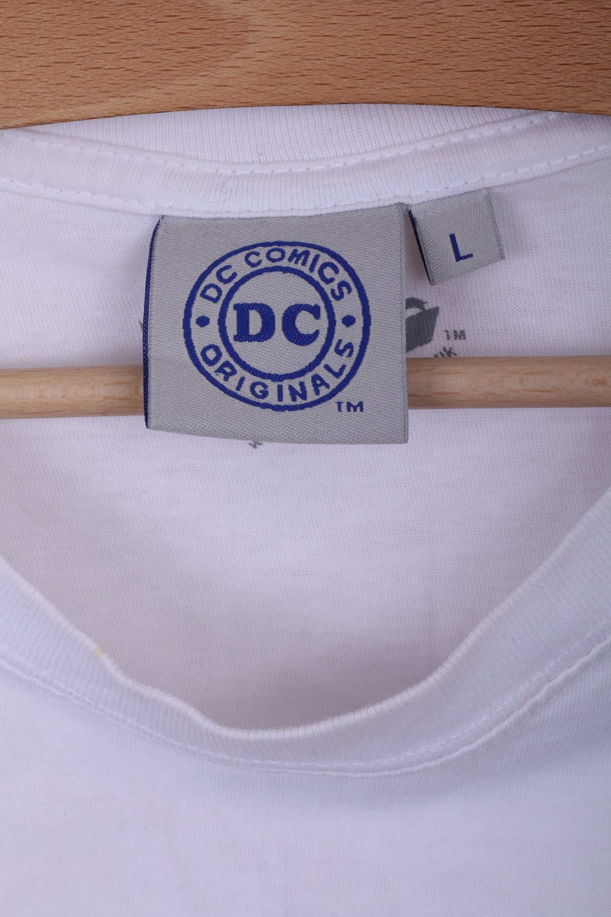 DC COMICS Mens L T-Shirt Crew Neck White Cotton