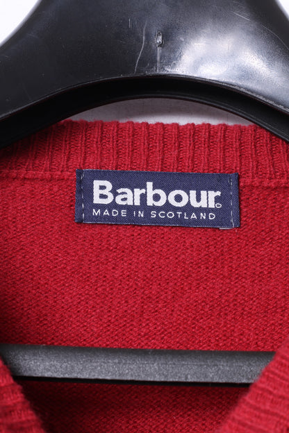 Barbour Mens L Jumper Red Pure New Wool Crew Neck Classic Sweater