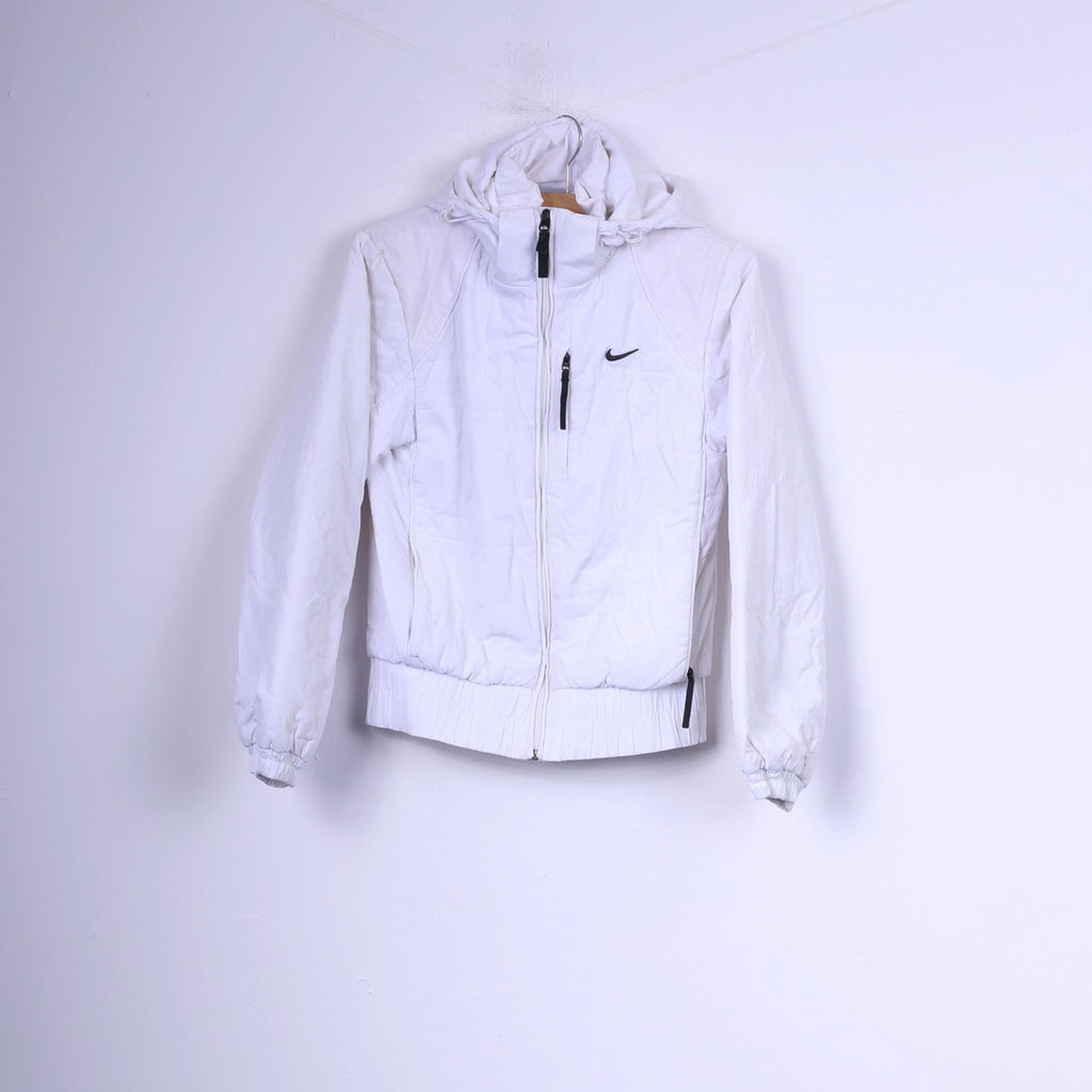 Nike Womens S Jacket Paded White Hooded Full Zipper Sportswear