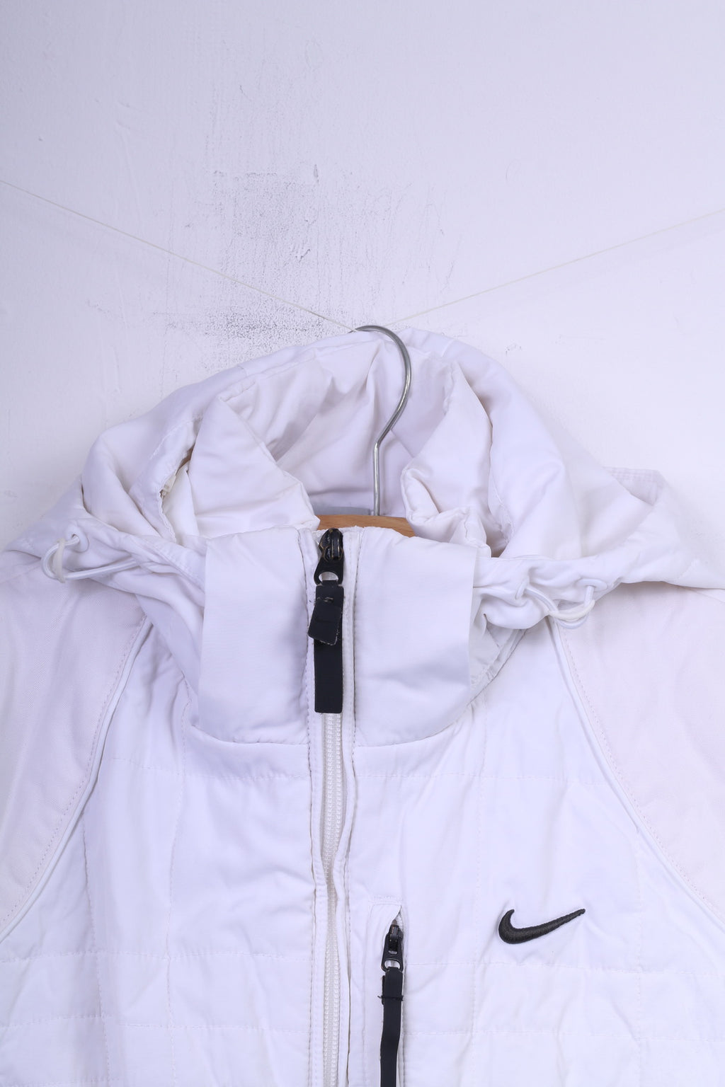 Nike Womens S Jacket Paded White Hooded Full Zipper Sportswear