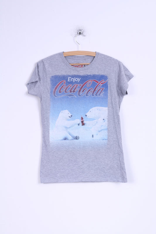 T-shirt Coca Cola da donna M in cotone con orso grigio grafica Coca Cola