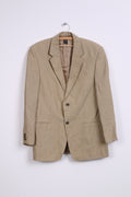 Claiborne Mens 40R Blazer Jacket Taupe Single Breasted Striped Linen